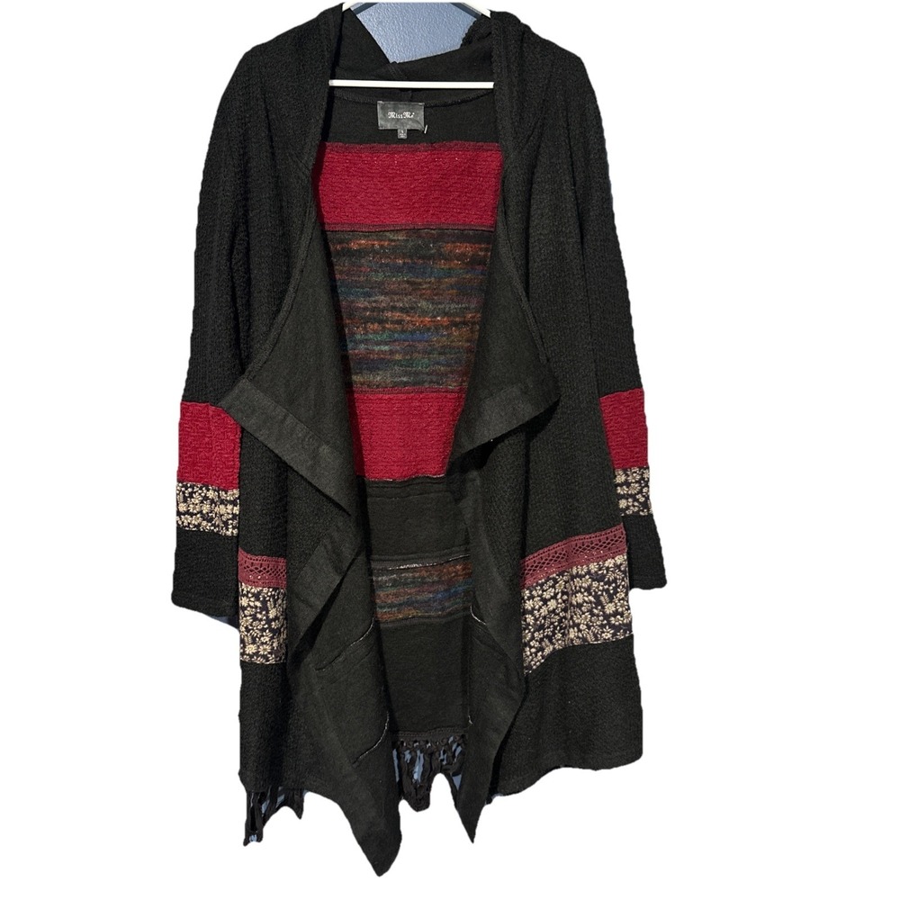 Miss Me Hooded Fringe Long Cardigan MDJ154L Black Sz SMALL Boho